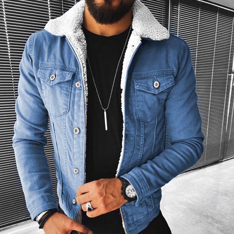 Men's Lapel Fleece Denim Jacket 03838575X