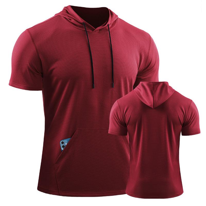 Men's Solid Color Hooded Short-Sleeved Quick-Drying T-Shirt 94189862Y