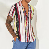 Men's Casual Loose Striped Printed Short Sleeve Shirt 12479951M