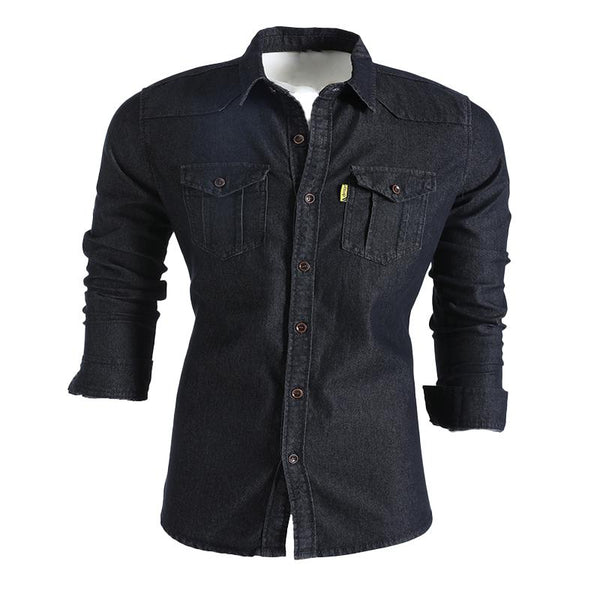 Men's Denim Solid Color Men's Long Sleeve Shirt 61398277X