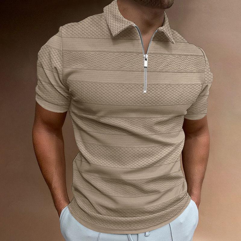 Men's Solid Color Jacquard Short Sleeve Lapel Polo T-Shirt 45454474Y