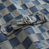 Men's Vintage Multi-pocket Cotton Washed Plaid Denim Vest 22819911M