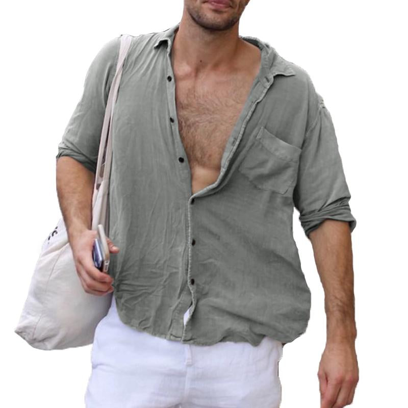 Men's Casual Solid Color Lapel Pocket Shirt 11438449Y