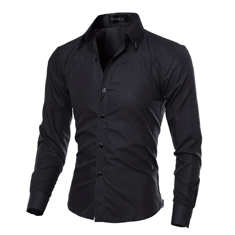 Camicia a maniche lunghe con motivo a rombi scuri da uomo 42745264X