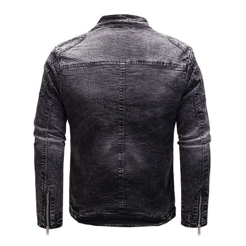 Men's Vintage Stand Collar Zipper Slim Denim Jacket 67794950M