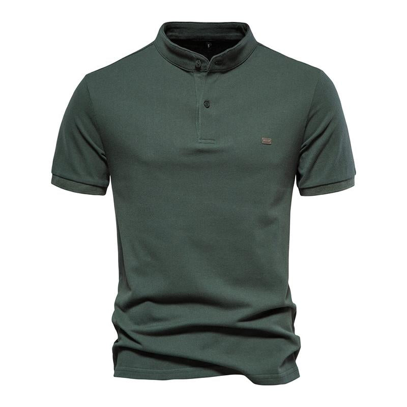 Men's Casual Cotton Stand Collar Solid Color Slim Short Sleeve Polo Shirt 95058725M