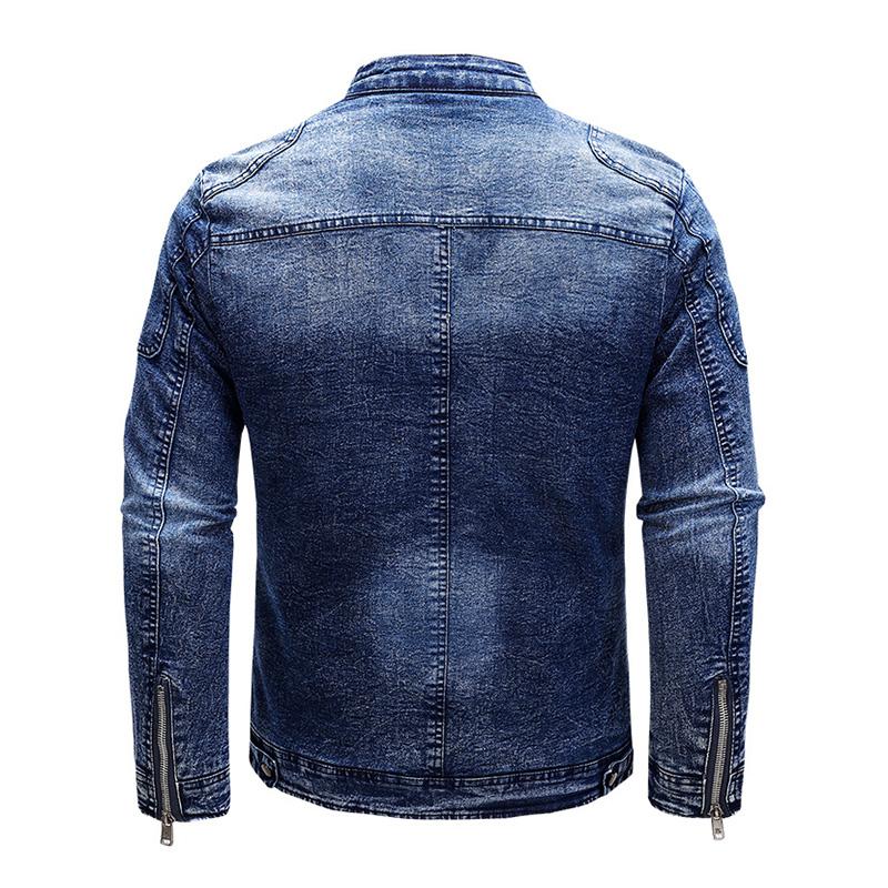 Men's Vintage Stand Collar Zipper Slim Denim Jacket 67794950M