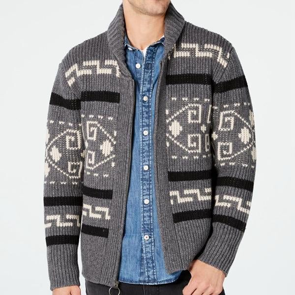 Men's Geometric Print Lapel Sweater Cardigan Jacket 30728593X