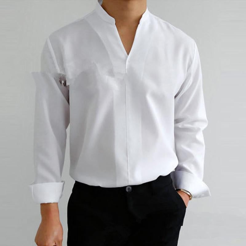 Men's Stand Collar Fitted Long Sleeve Shirt 47663072M