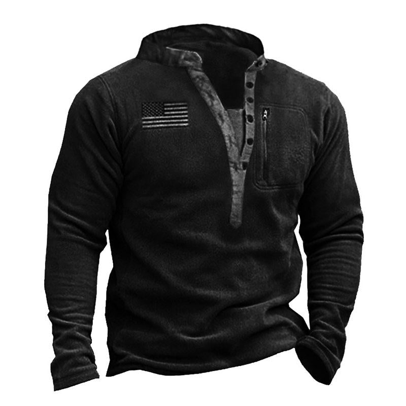 Men's V-Neck Outdoor Fleece Thermal Tactical Henley Sweatshirt 38907569M