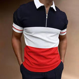 Men's Sports Short Sleeve Zipper Color Block Polo Shirt 81979829X