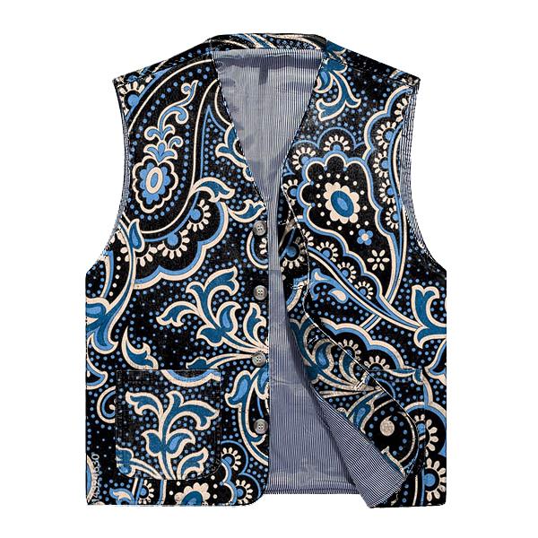 Men's V-Neck Casual Cashew Flower Print Vest 29929600M