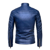 Men's Vintage Stand Collar Leather Biker Jacket 08410803M