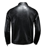 Men's Stand Collar Biker Leather Jacket 17819363X
