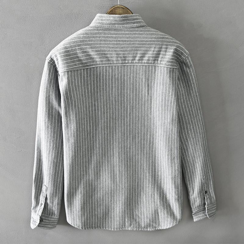 Men's Cotton Brushed Fleece Thickened Warm Long Sleeve Striped Shirt 55806111M