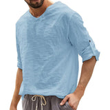 Men's Casual Solid Color V-Neck Long Sleeve Shirt 88767277M