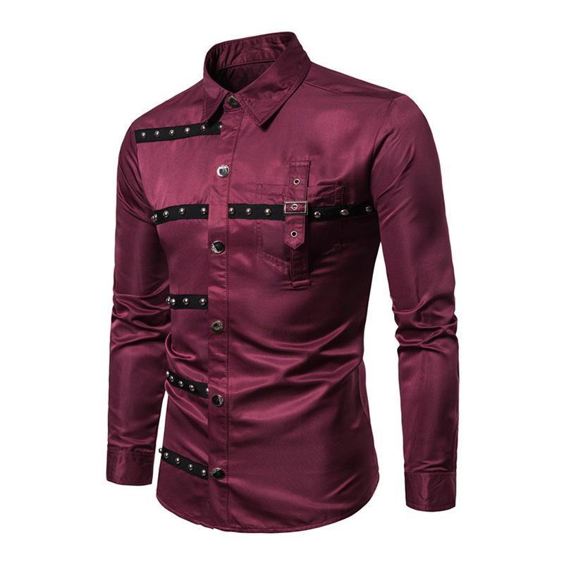 Men's Vintage Stud Lapel Long Sleeve Shirt 37571404M