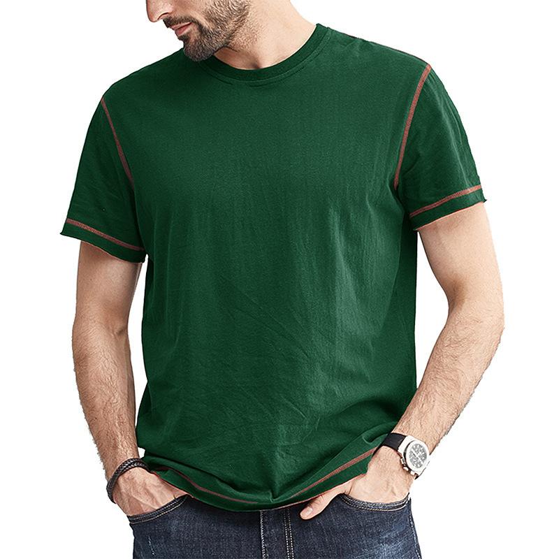 Men's Solid Color Topstitched Short Sleeve T-Shirt 76680510Y