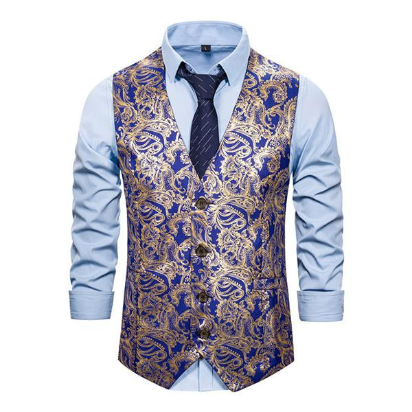 Mens Ethnic Print V-Neck Dress Vest 36969724M Navy / S Vests