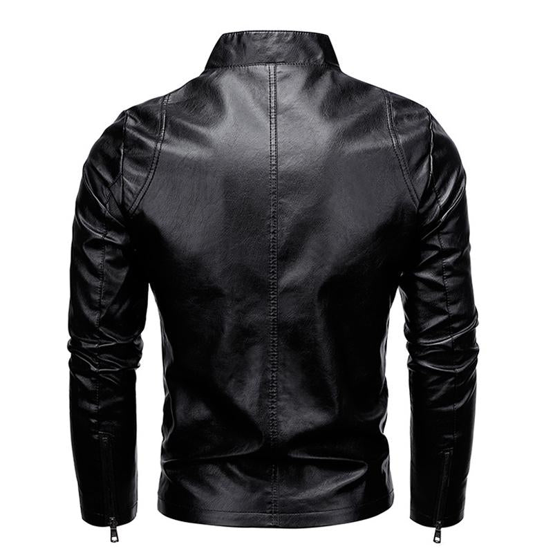 Men's Stand Collar Zip Leather Jacket 28307494X