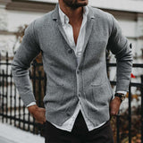 Men's Solid V-Neck Long Sleeve Pocket Knit Jacket 88751655X