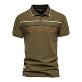 Men's Casual Colorblock Striped Lapel Short-sleeved Polo Shirt 80712757M