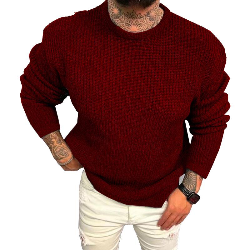 Men's Solid Waffle Crew Neck Pullover 88615932X