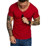 Men's Solid Color V-neck Pullover T-shirt 34484753X