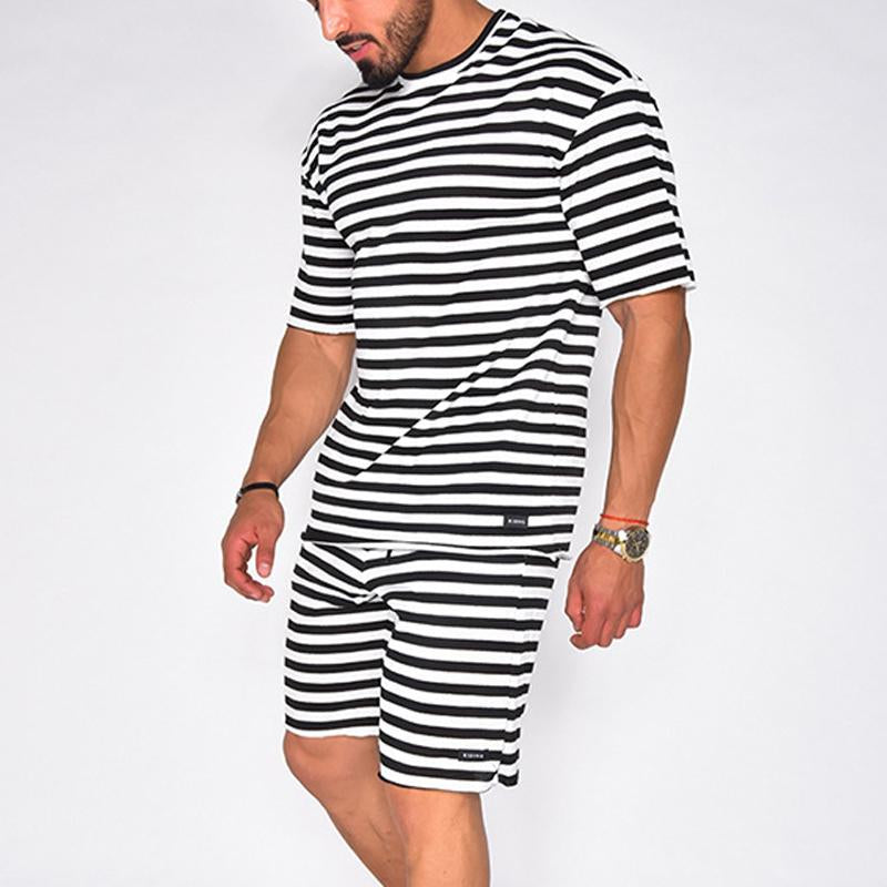 Men's Casual Striped Short -Sleeved Sports Set 85014920Y