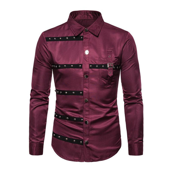 Men's Vintage Stud Lapel Long Sleeve Shirt 37571404M