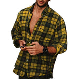Men's Lapel Long Sleeve Plaid Shirt 63587956X