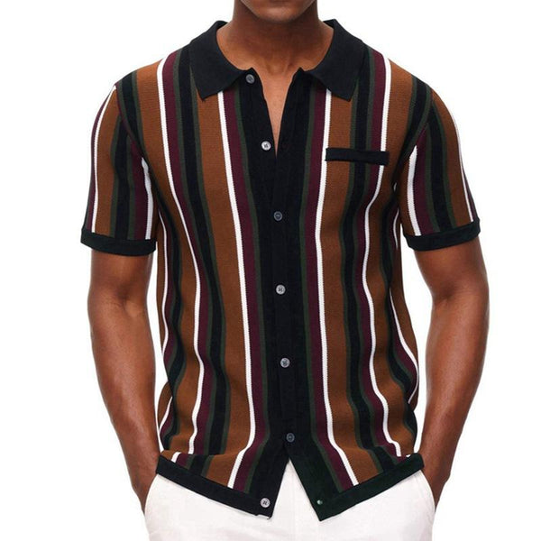 Men's Casual Lapel Striped Short-Sleeved Polo Shirt 79043587M