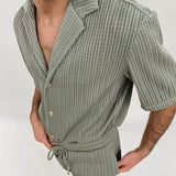 Men's Lapel Single Breasted Short Sleeve Shirt Shorts Set 37839462Z