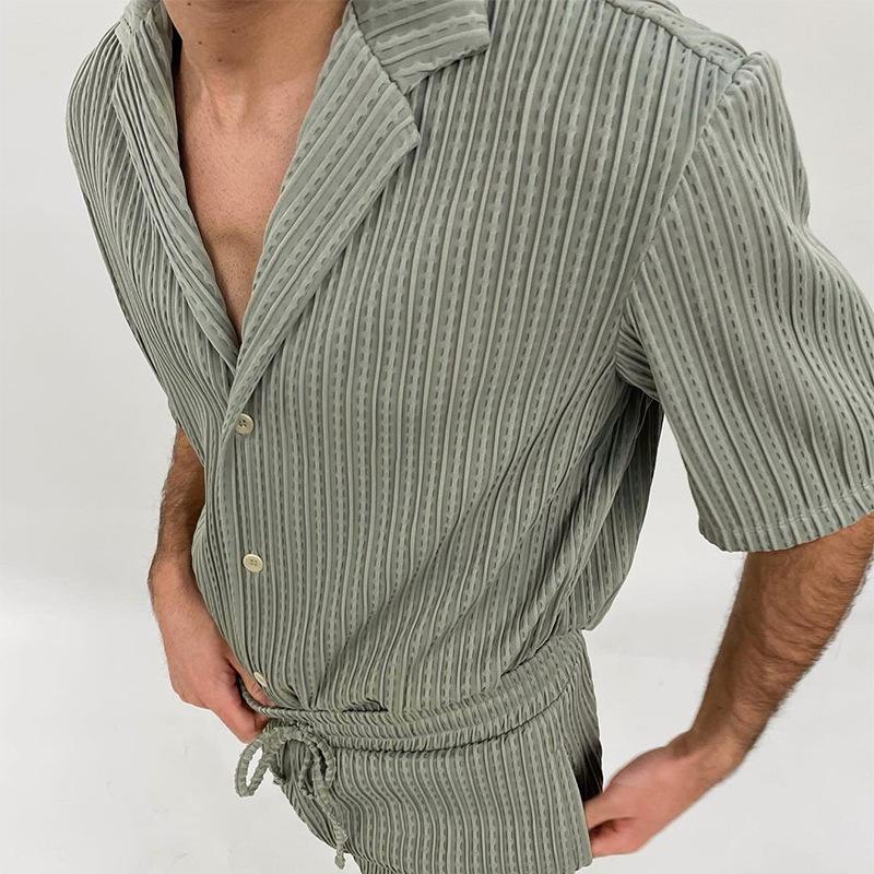 Men's Lapel Single Breasted Short Sleeve Shirt Shorts Set 37839462Z