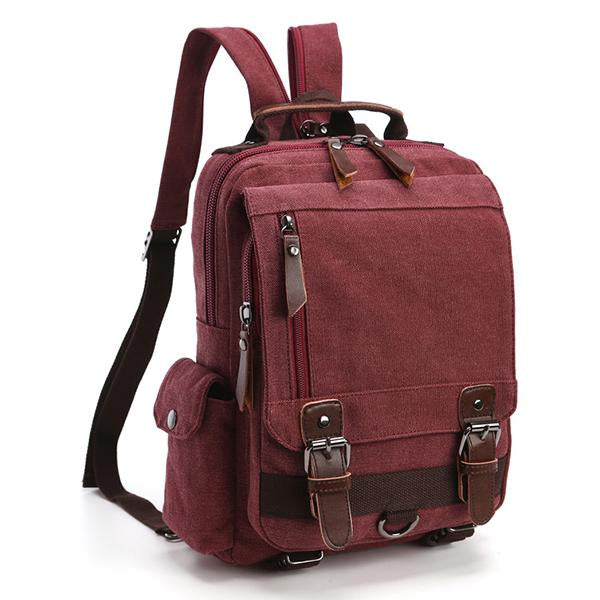 Casual Canvas Outdoor Travel Backpack 52963602M Wine Red Backpacks