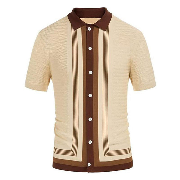 Men's Striped Lapel Knit Short Sleeve Polo Shirt 31039511X