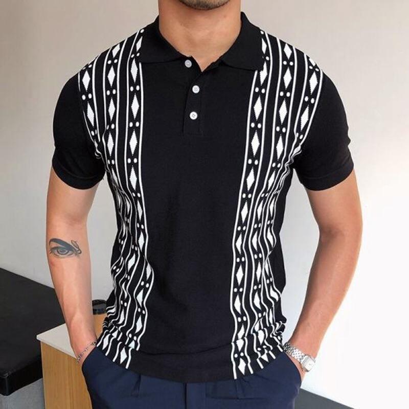 Men's Short Sleeve Jacquard Knit Polo Shirt 92653717X