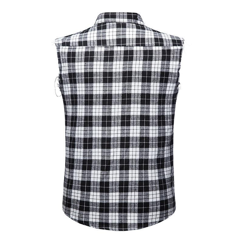 Men's Casual Flannel Plaid Sleeveless Shirt 93547455Y