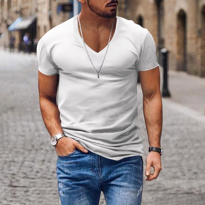 Men's Casual V Neck Solid Color Basic Short Sleeved T-shirt 53194486M