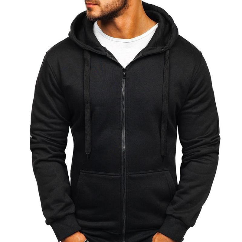 Sweat-shirt à capuche zippé de couleur unie pour hommes avec cordon de serrage 38242600X