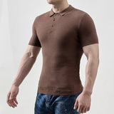 Men's Solid Color Short Sleeve Stretch Polo Knitwear 37868319Y