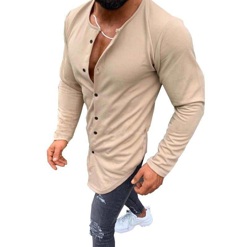 Men's Solid Color Casual Single Breasted T-Shirt Cardigan 05735806X