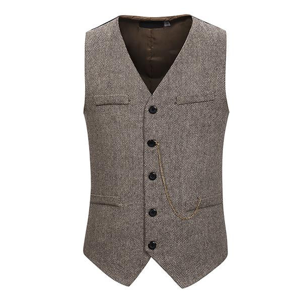 Mens Herringbone Single Breasted Vest 21473001M Coffee / S Vests