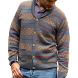Men's Vintage Striped Jacquard Knit Cardigan 54557886M