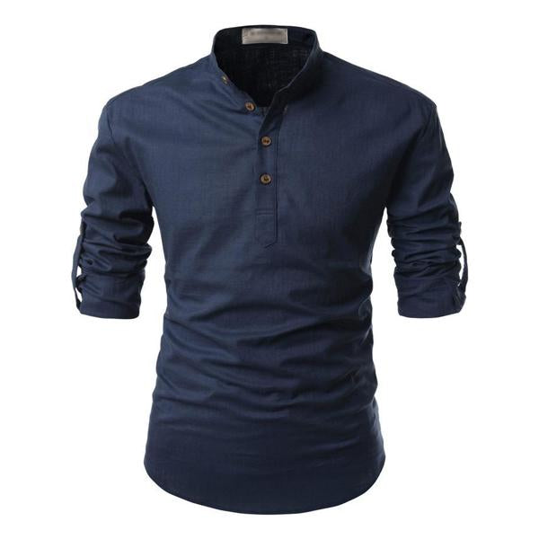 Mens Solid Color Stand Collar Shirt 65064408X Navy / S Shirts & Tops