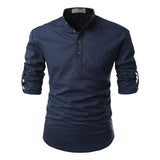 Mens Solid Color Stand Collar Shirt 65064408X Navy / S Shirts & Tops