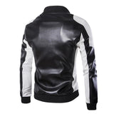 Men's Stand Collar Colorblock Vintage Leather Jacket 35645956M