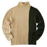 Men's Casual High Collar Stitching Contrast Color Knit Sweater 20670724M