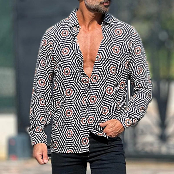 Men's Casual Vintage Print Long Sleeve Shirt 97508464Y