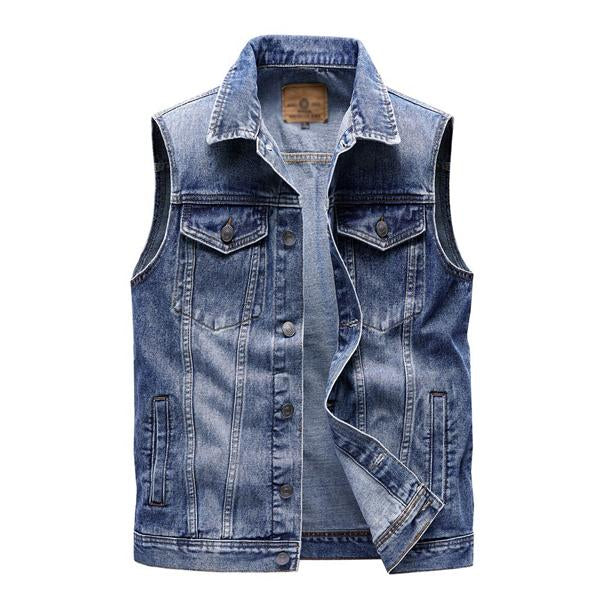 Gilet in denim con risvolto retrò da uomo 41696369X